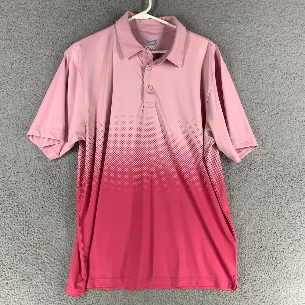 TGW‎ Golf Polo Mens L Pink Color Block Short Sleeve Performance Stretch Shirt